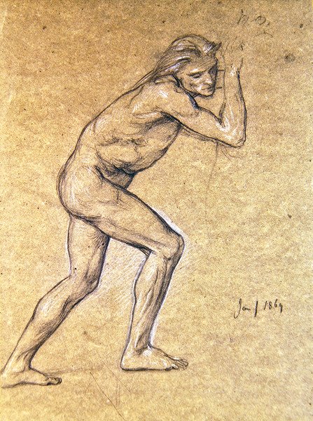 Studio di un nudo maschile per Il ritorno del figliol prodigo, 1869 da Edward John Poynter