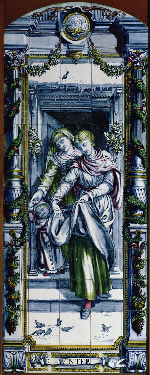 Inverno, da una serie di pannelli di piastrelle, progettati da Sir Edward Poynter e realizzati da Minton, Campbell and Company, per la Cucina Olandese, 1867-8 da Edward John Poynter