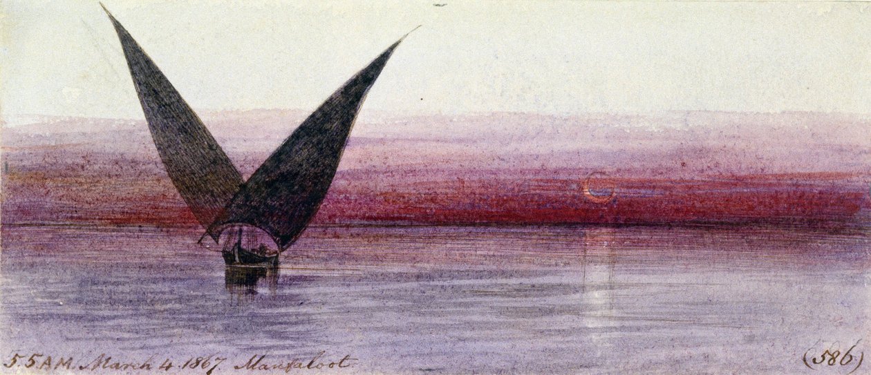 Una barca egiziana sul Nilo, a Manfaloot (Egitto) da Edward Lear