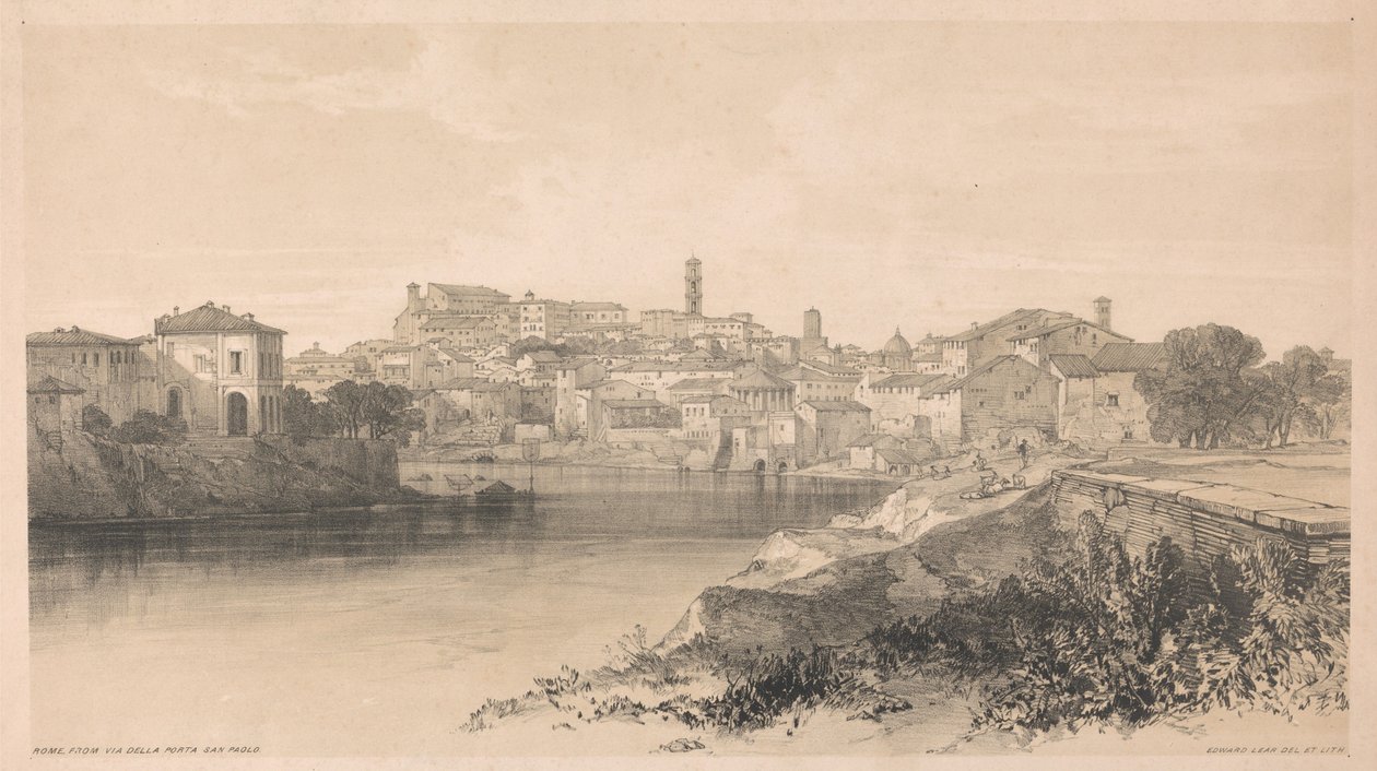 Roma vista da Via della Porta San Paolo, tratta da *Viste di Roma e dei suoi dintorni*, 1841 da Edward Lear