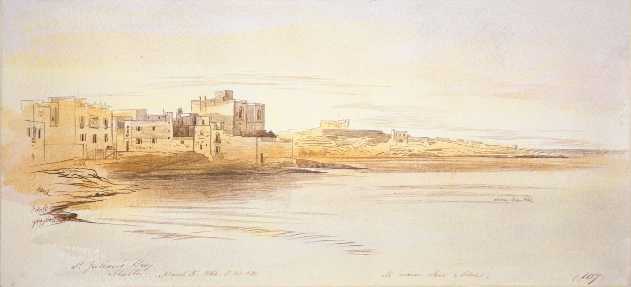 Baia di San Giuliano, Malta da Edward Lear