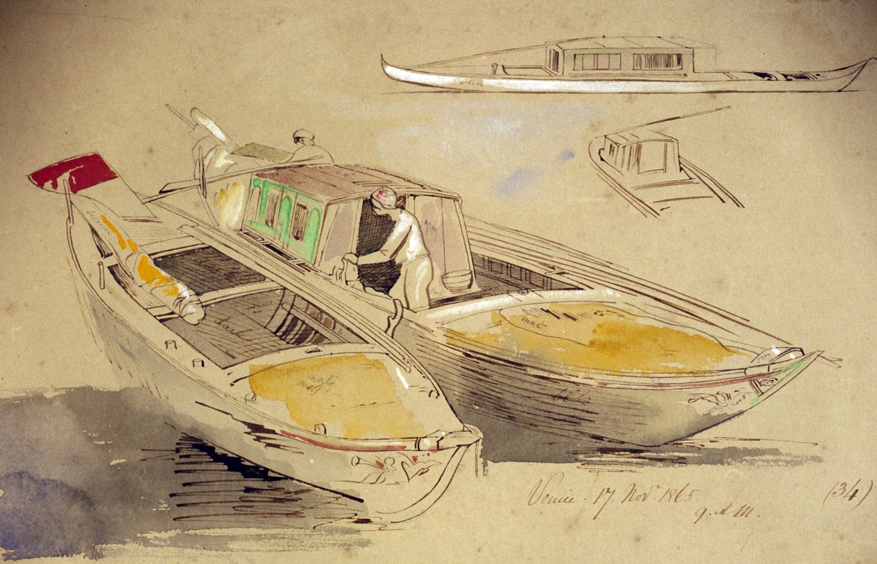 Studi di barche veneziane, sulla riva da Edward Lear