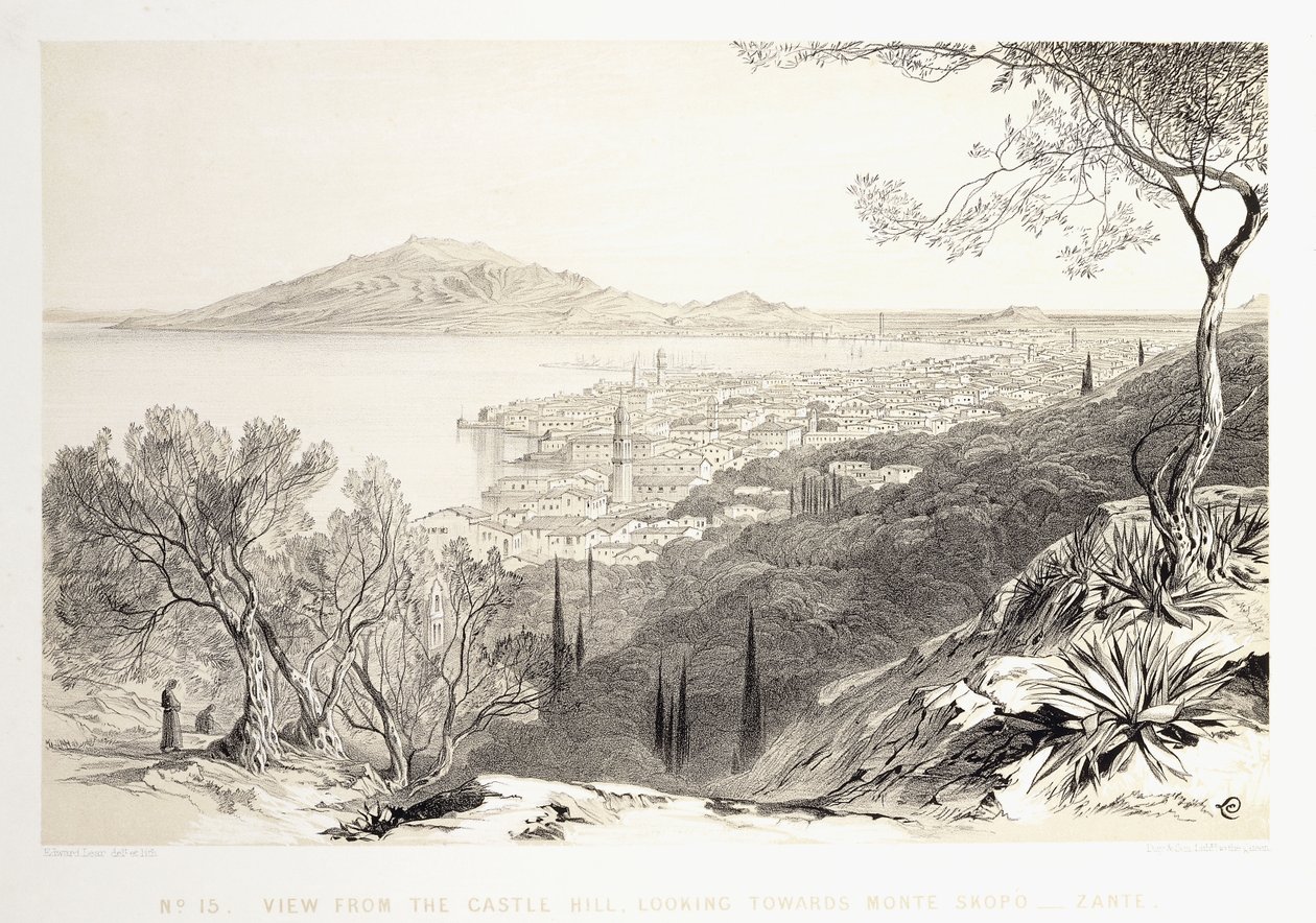 Vista dalla collina del castello, guardando verso Monte Skopo, Zante, 1863 da Edward Lear