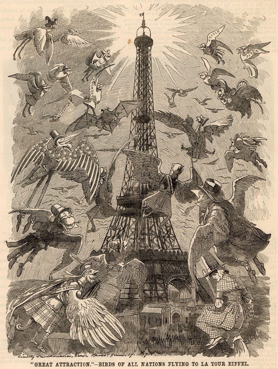 Uccelli di tutte le nazioni volano verso la Torre Eiffel da Edward Linley Sambourne