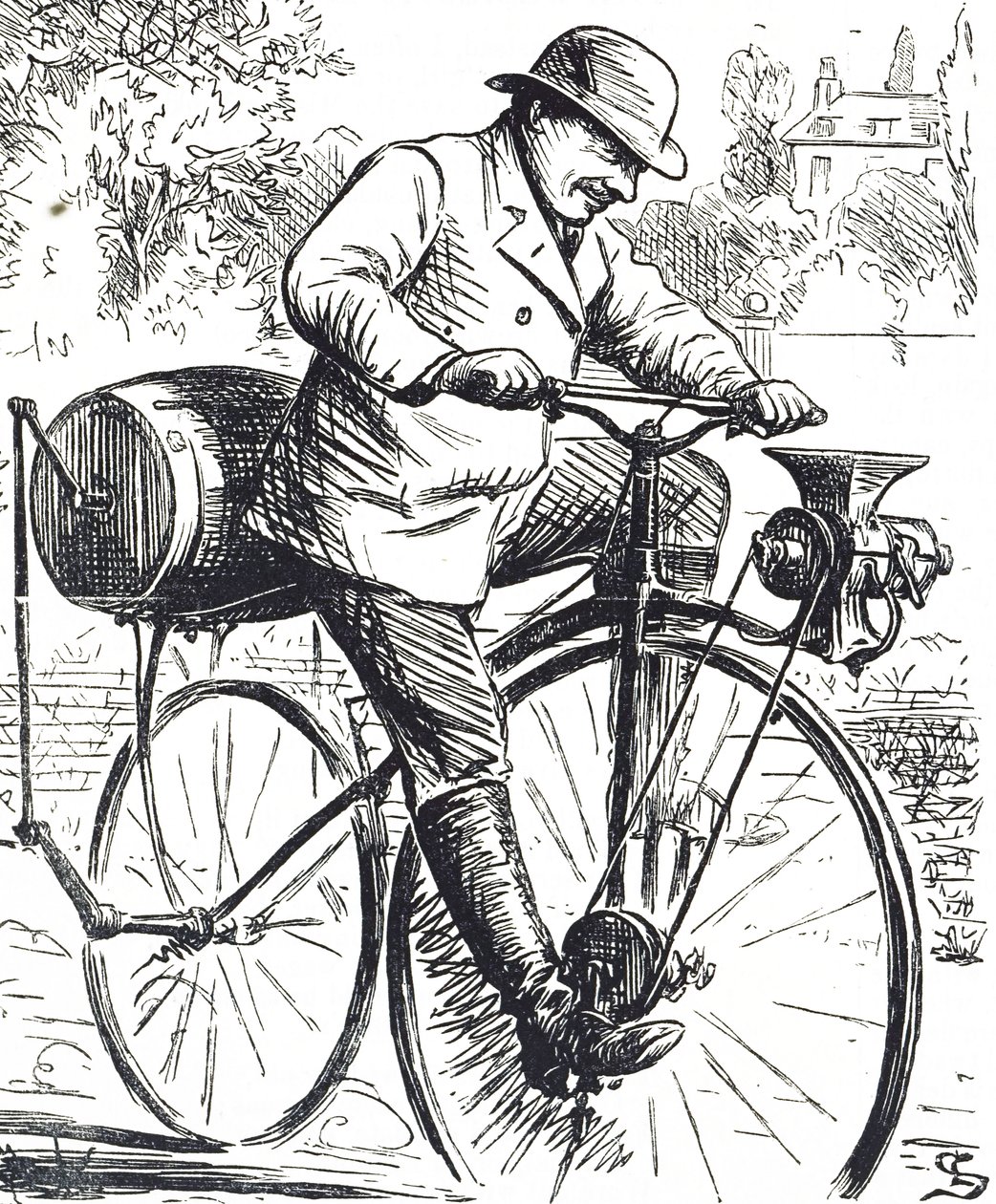 Cartone animato che raffigura una bicicletta macinacaffè da Edward Linley Sambourne
