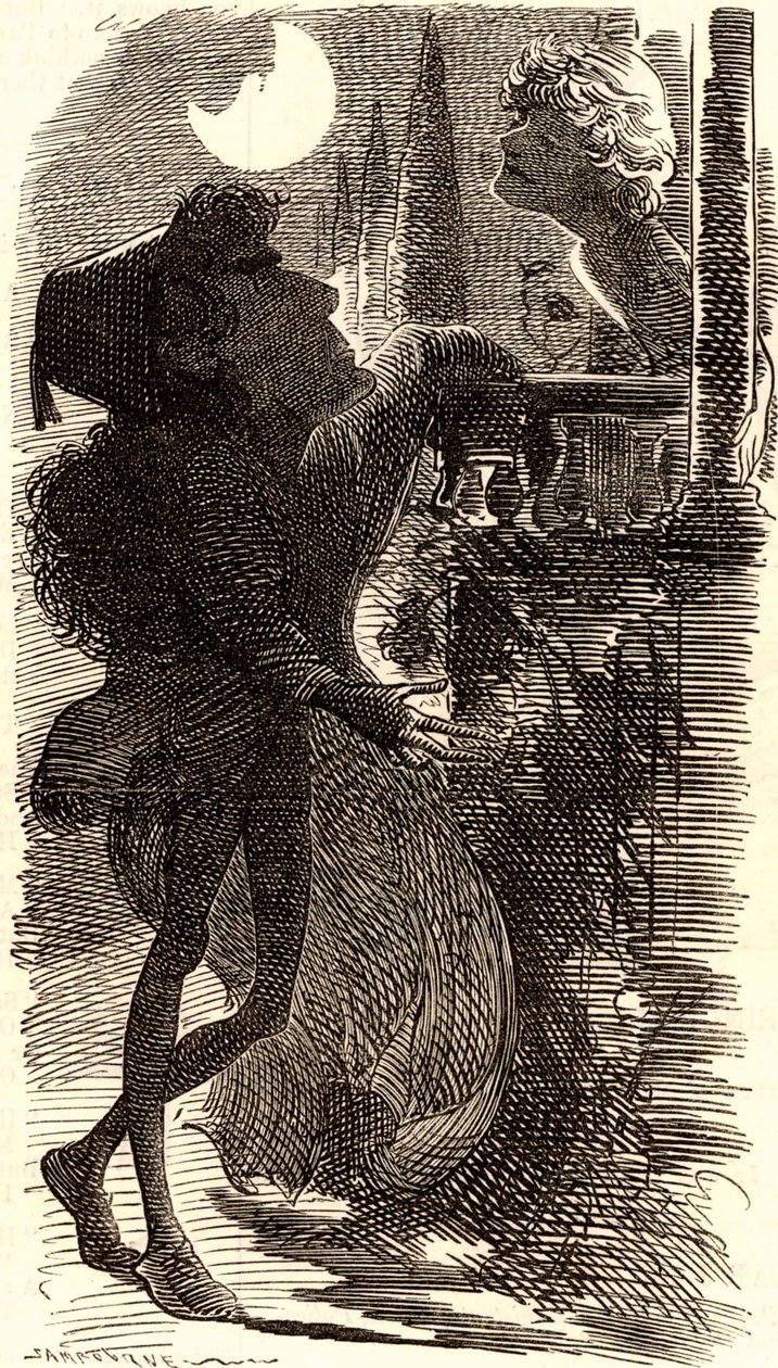 Henry Irving nella scena del balcone di "Romeo e Giulietta" da Edward Linley Sambourne