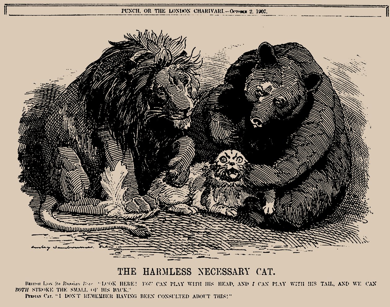 Il gatto necessario innocuo. Punch, 2 ottobre 1907 da Edward Linley Sambourne