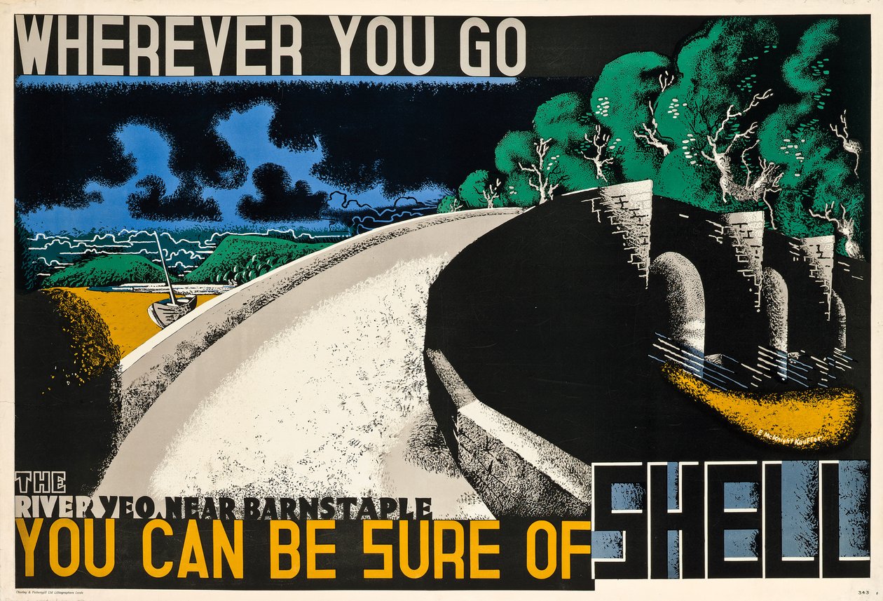 Ovunque tu vada, puoi essere sicuro di Shell, 1936 circa (litografia a colori) da Edward McKnight Kauffer