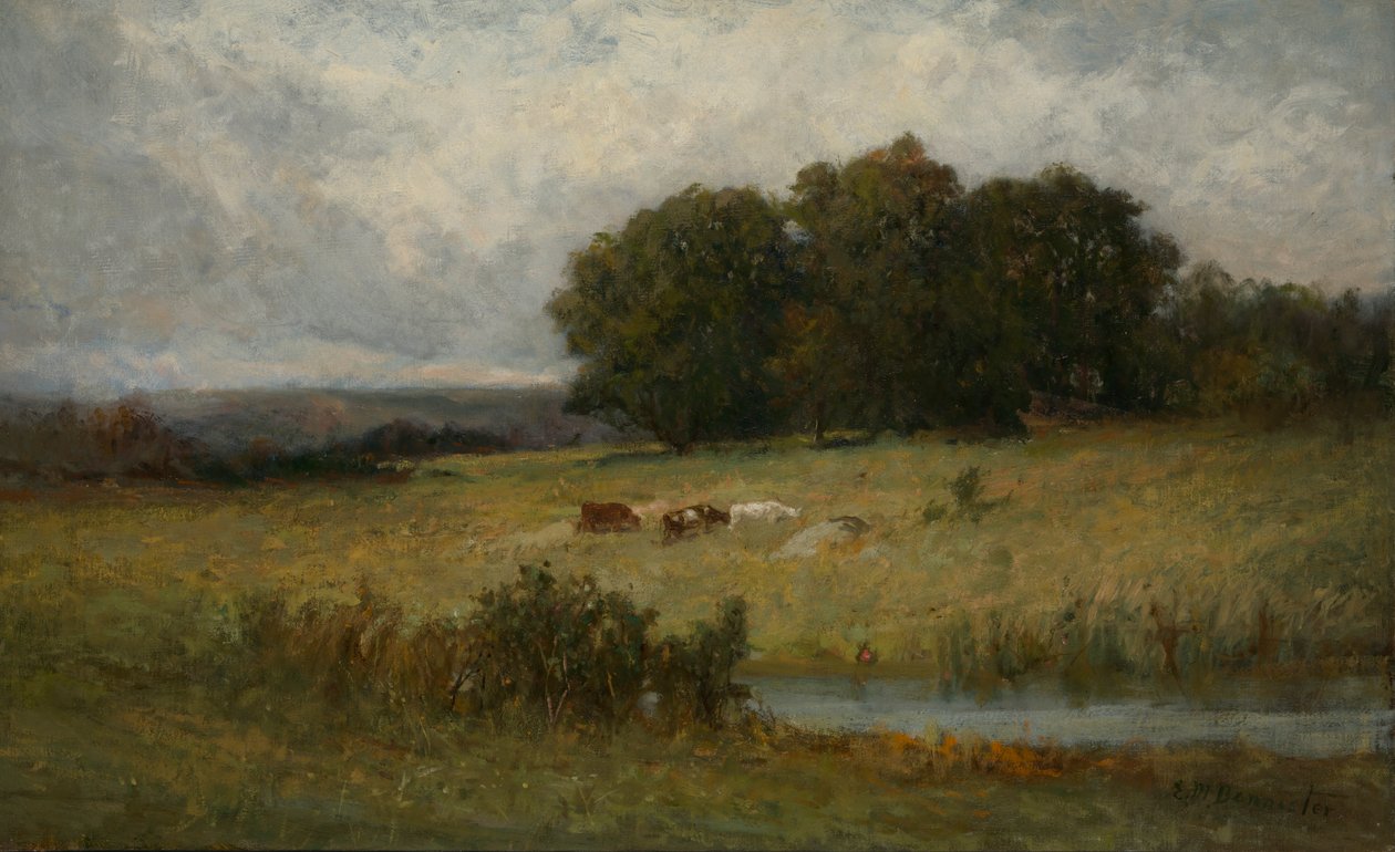 Scena luminosa di bestiame vicino al ruscello da Edward Mitchell Bannister