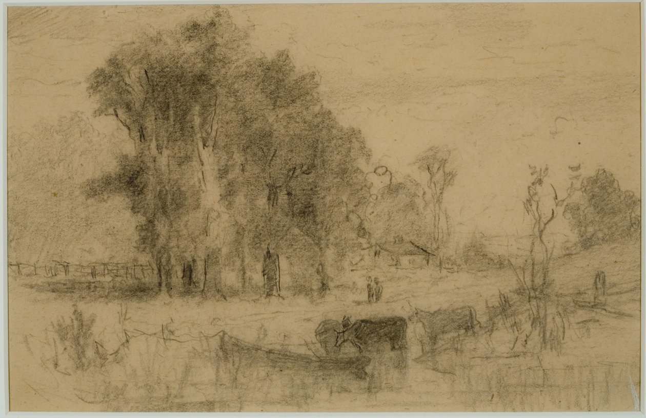 Paesaggio, barca a remi e mucche da Edward Mitchell Bannister
