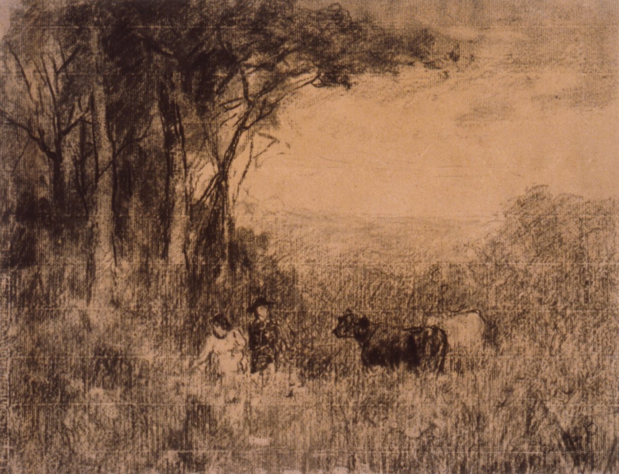 Paesaggio con mucche e figure che si muovono nel pascolo da Edward Mitchell Bannister