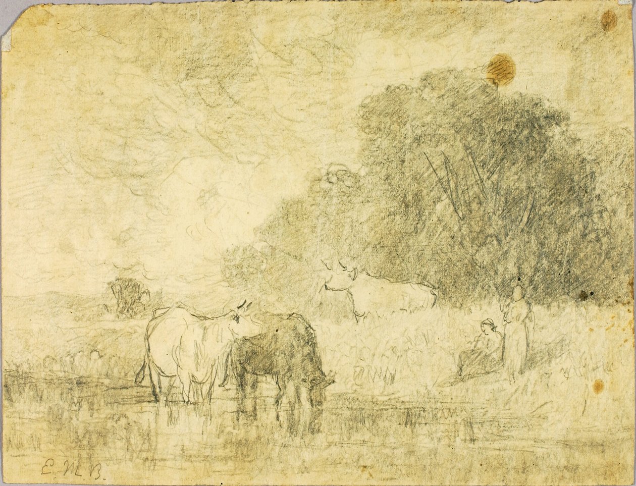 Paesaggio con mucche allo stagno, due figure da Edward Mitchell Bannister