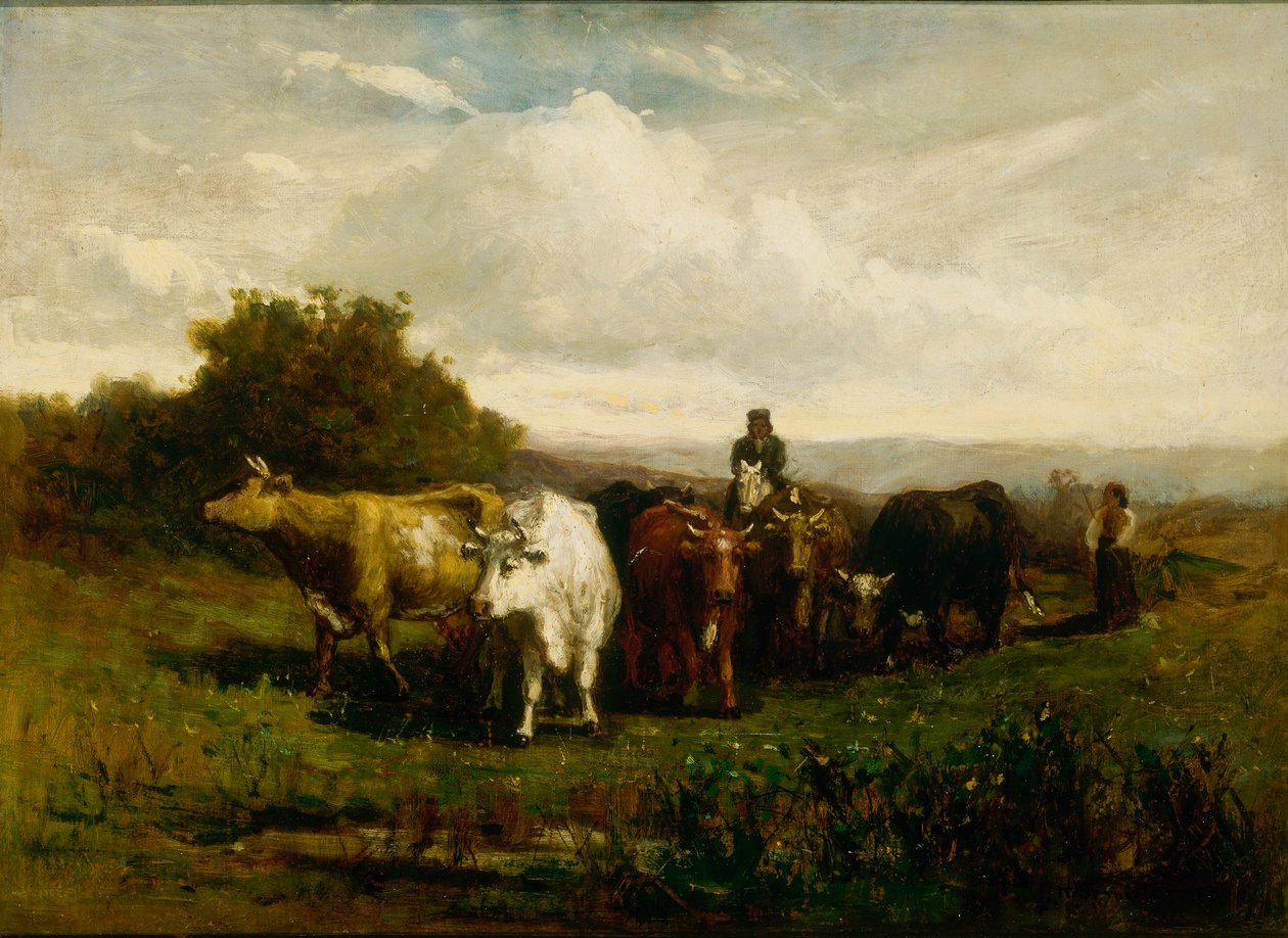 Senza titolo (uomo a cavallo, donna a piedi che guida il bestiame) da Edward Mitchell Bannister