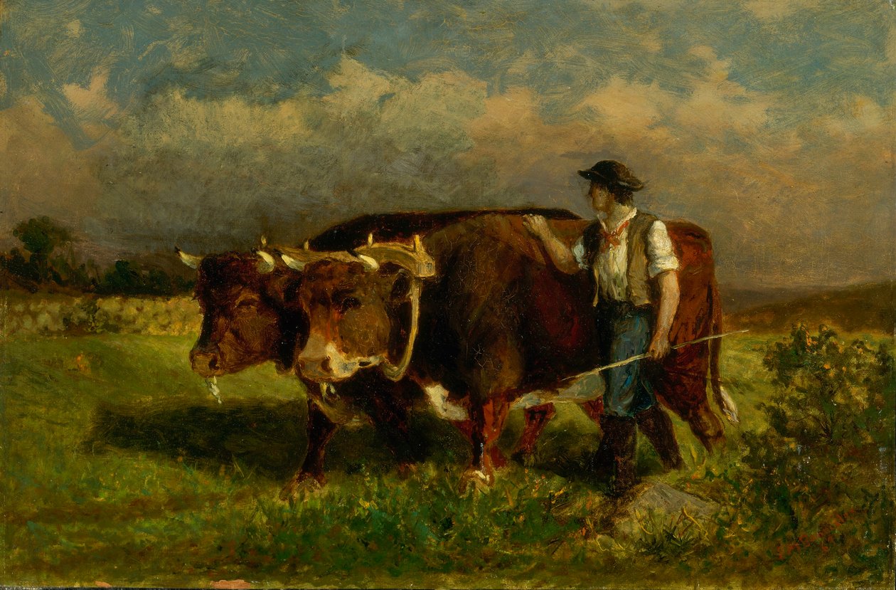 Senza titolo (uomo con due buoi) da Edward Mitchell Bannister