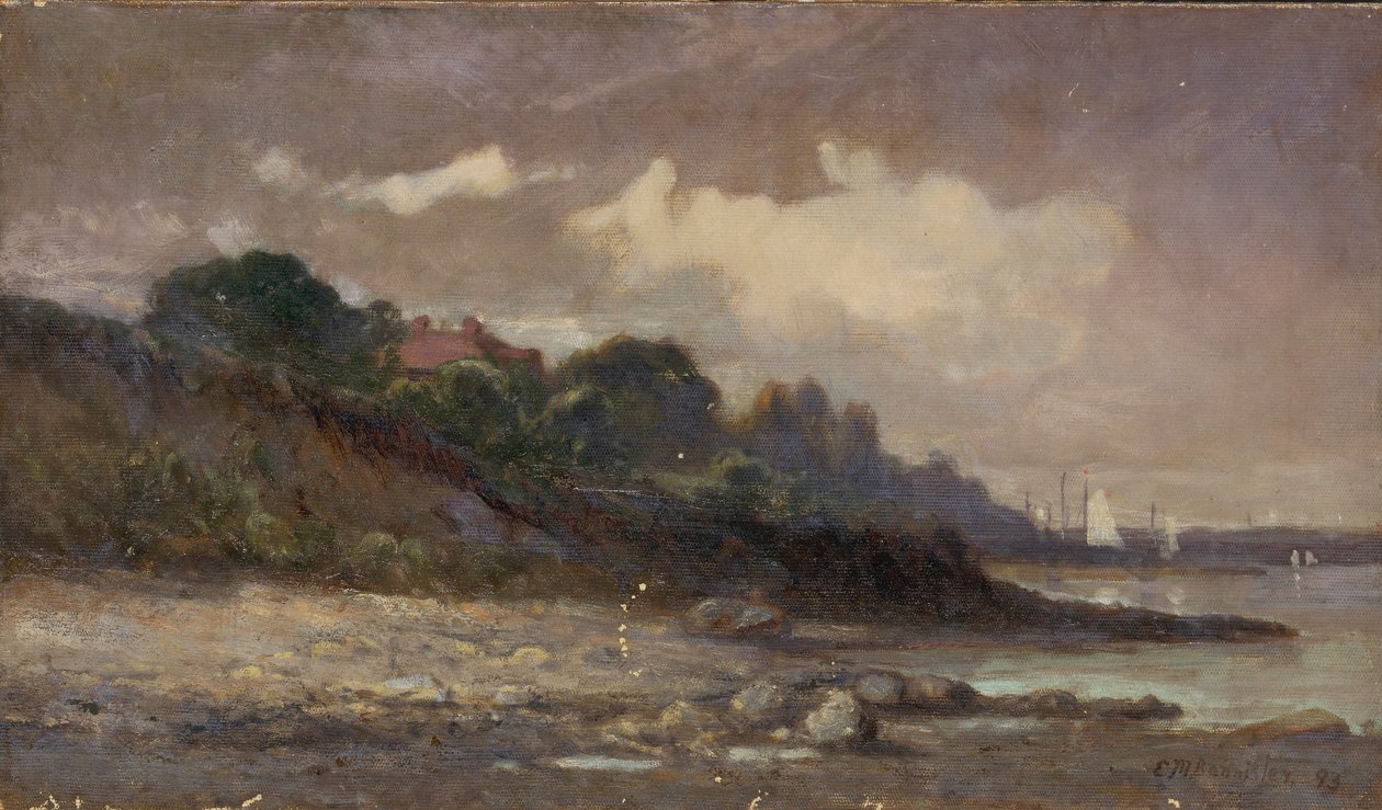 Senza titolo (costa con barche a vela e tetto) da Edward Mitchell Bannister