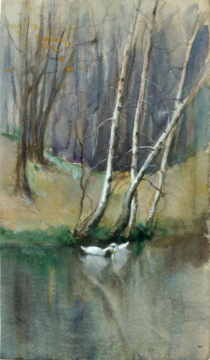 Scena di bosco senza titolo con betulle e anatre, n.d. da Edward Mitchell Bannister