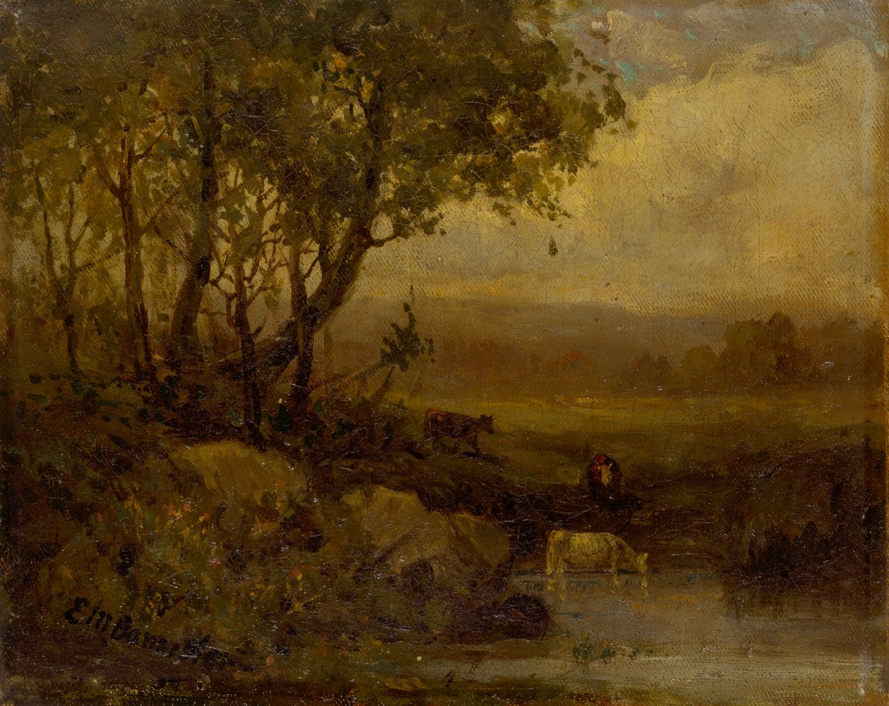 Paesaggio senza titolo, riva del fiume, tre mucche da Edward Mitchell Bannister