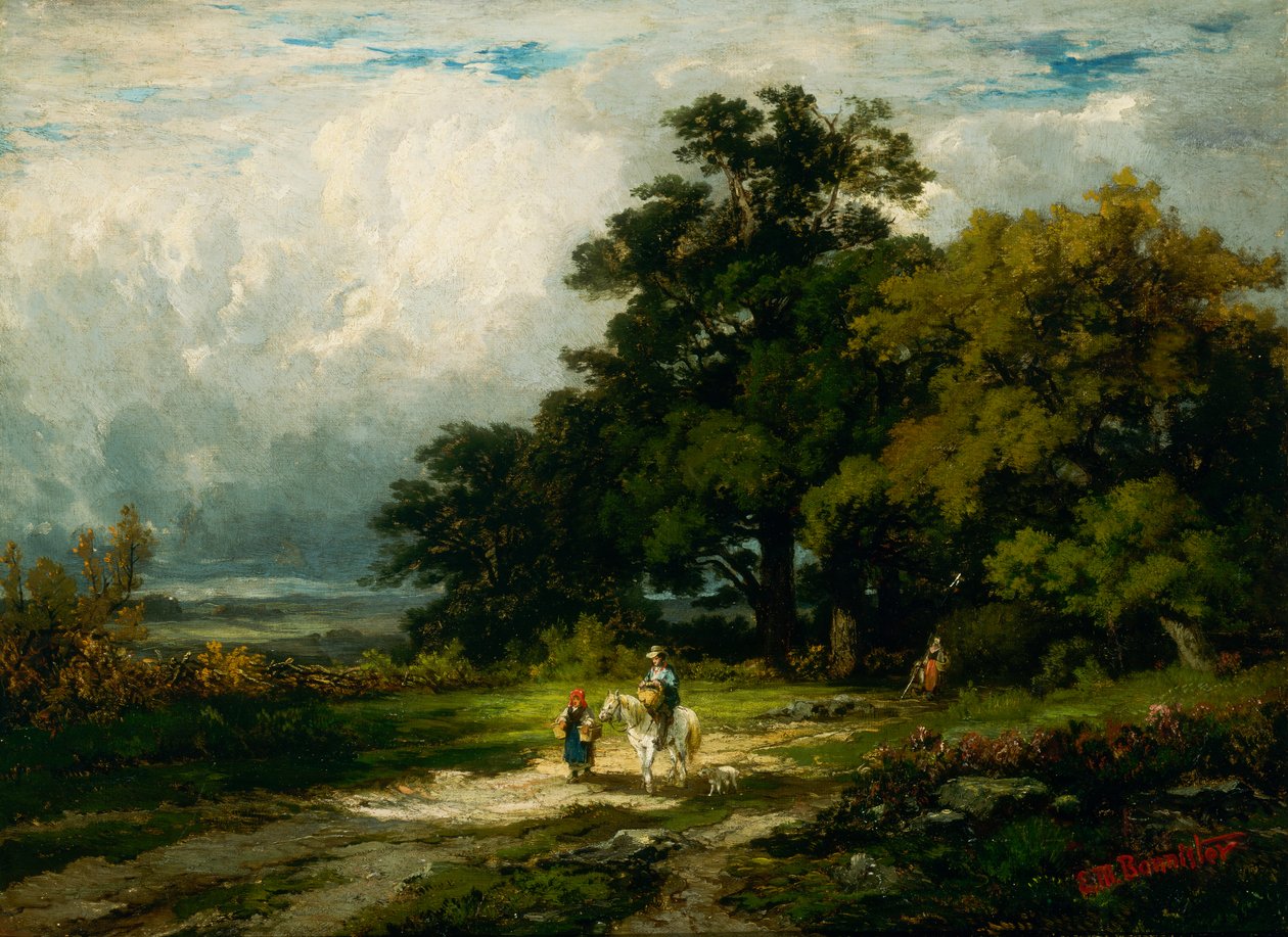 Uomo senza titolo a cavallo con donna e cane da Edward Mitchell Bannister