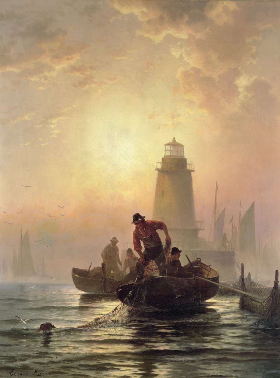 Stagno di pesci, Orient Bay, Long Island da Edward Moran