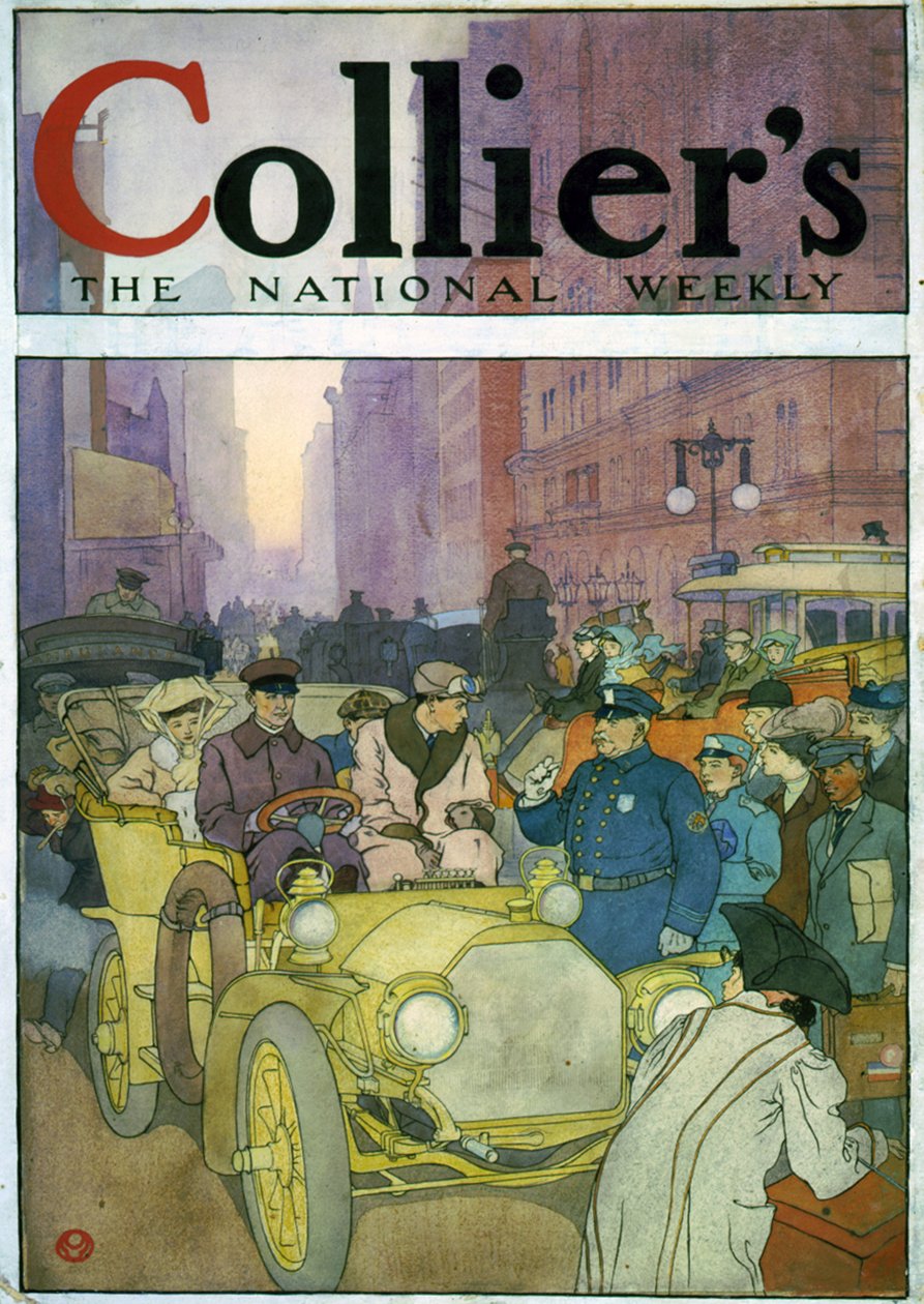 Automobile in strada affollata da Edward Penfield