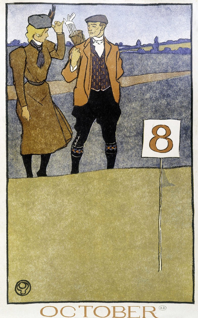 Coppia che gioca a golf - in Golf Calendar di Edward Penfield, ed. 1899 da Edward Penfield