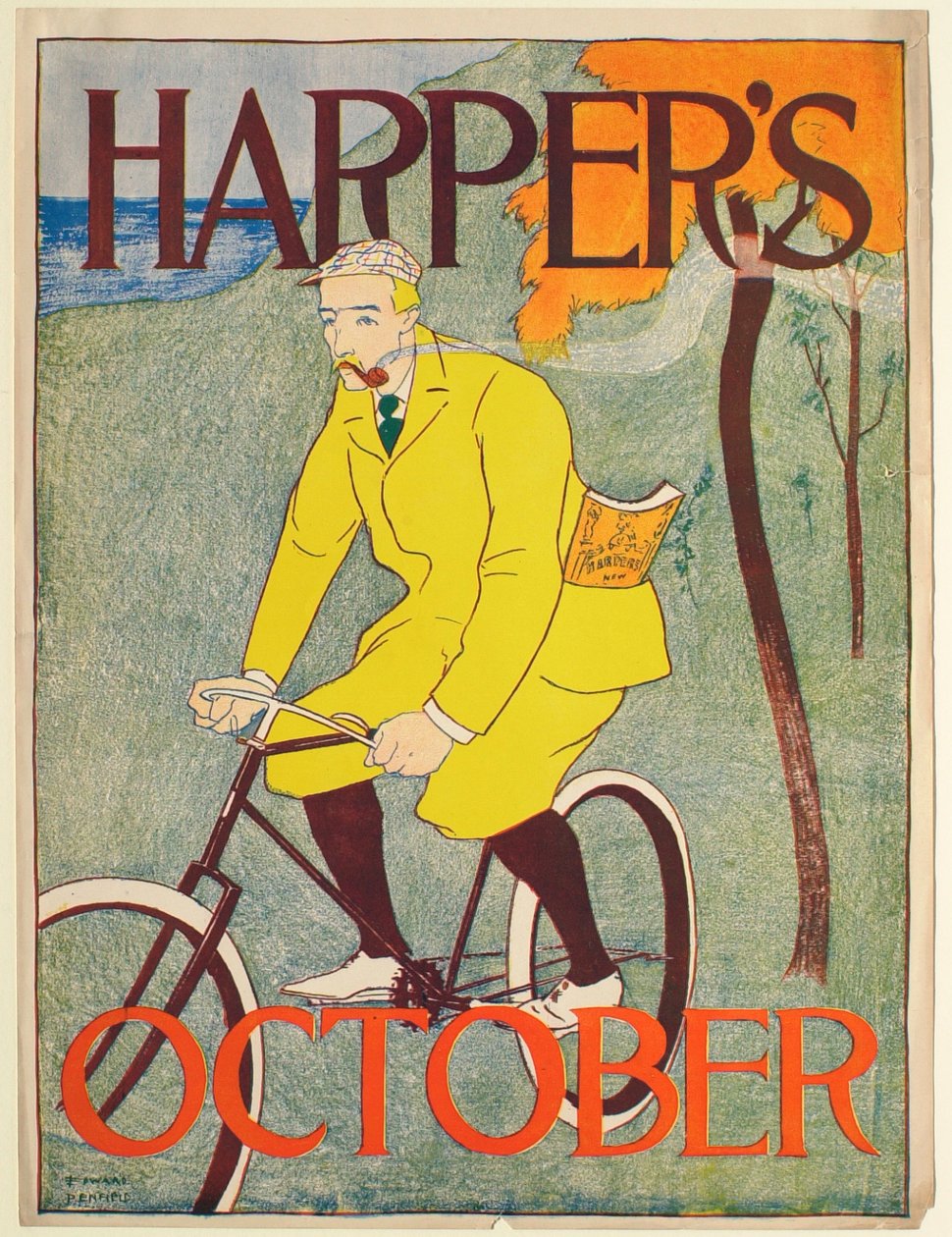 Uomo in abito giallo su bicicletta, Harper
