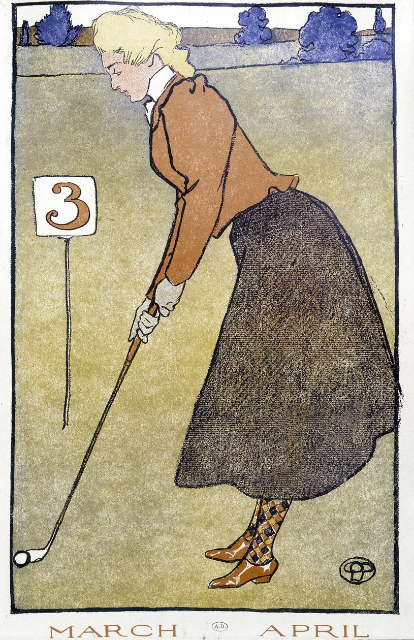 Donna che gioca a golf - in "Golf Calendar" di Edward Penfield da Edward Penfield