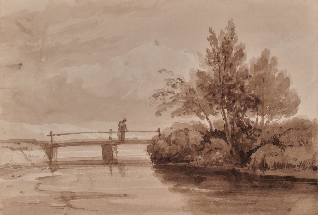 Scena fluviale con ponte di legno e figura da Edward Pretty