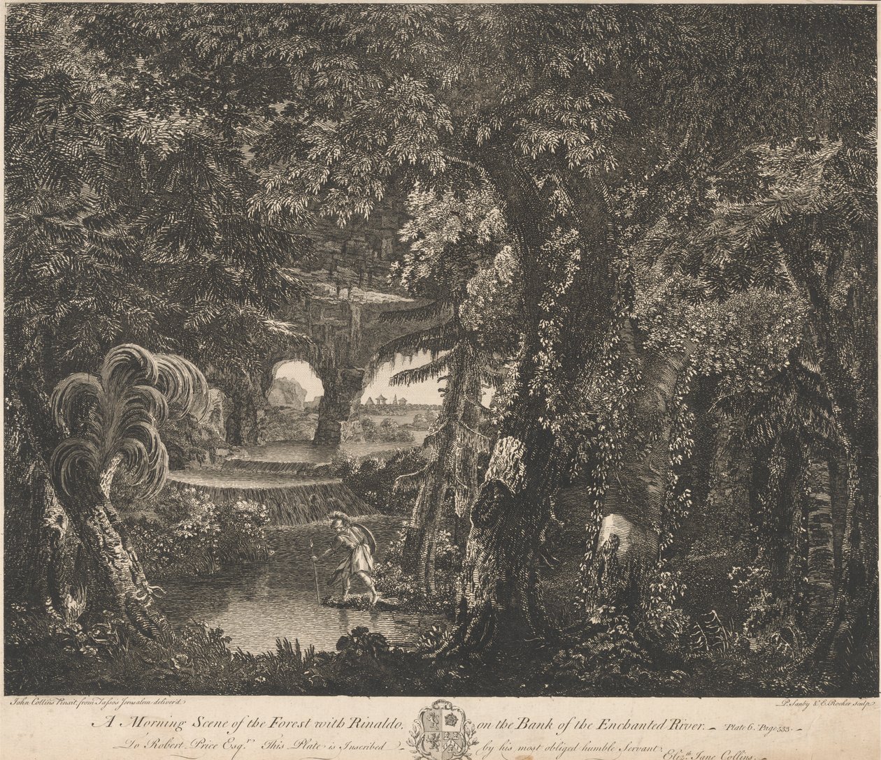 Una Scena Mattutina della Foresta con Rinaldo sulla Riva del Fiume Incantato da Edward Rooker