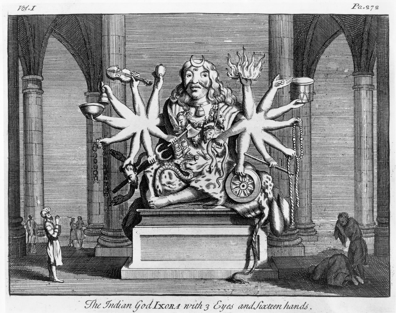 Il dio indiano Ixora con 3 occhi e sedici mani, c.1780 da Edward Rooker