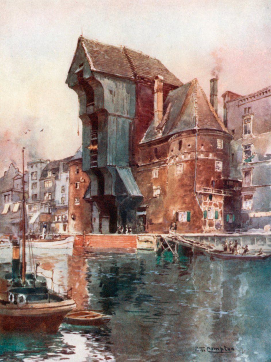Krahnthor a Danzica (litografia a colori) da Edward Theodore Compton