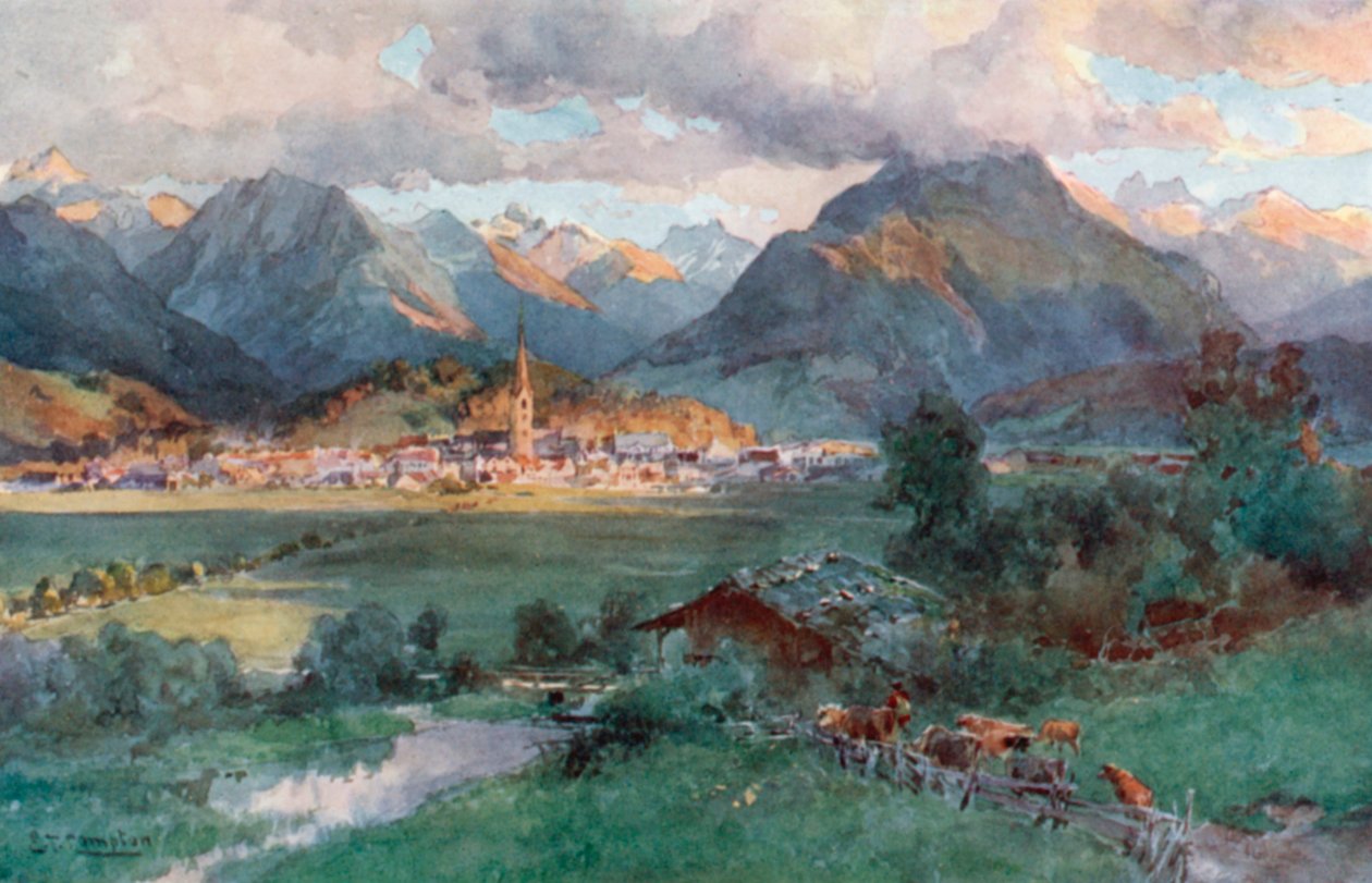 Oberstdorf (litografia a colori) da Edward Theodore Compton