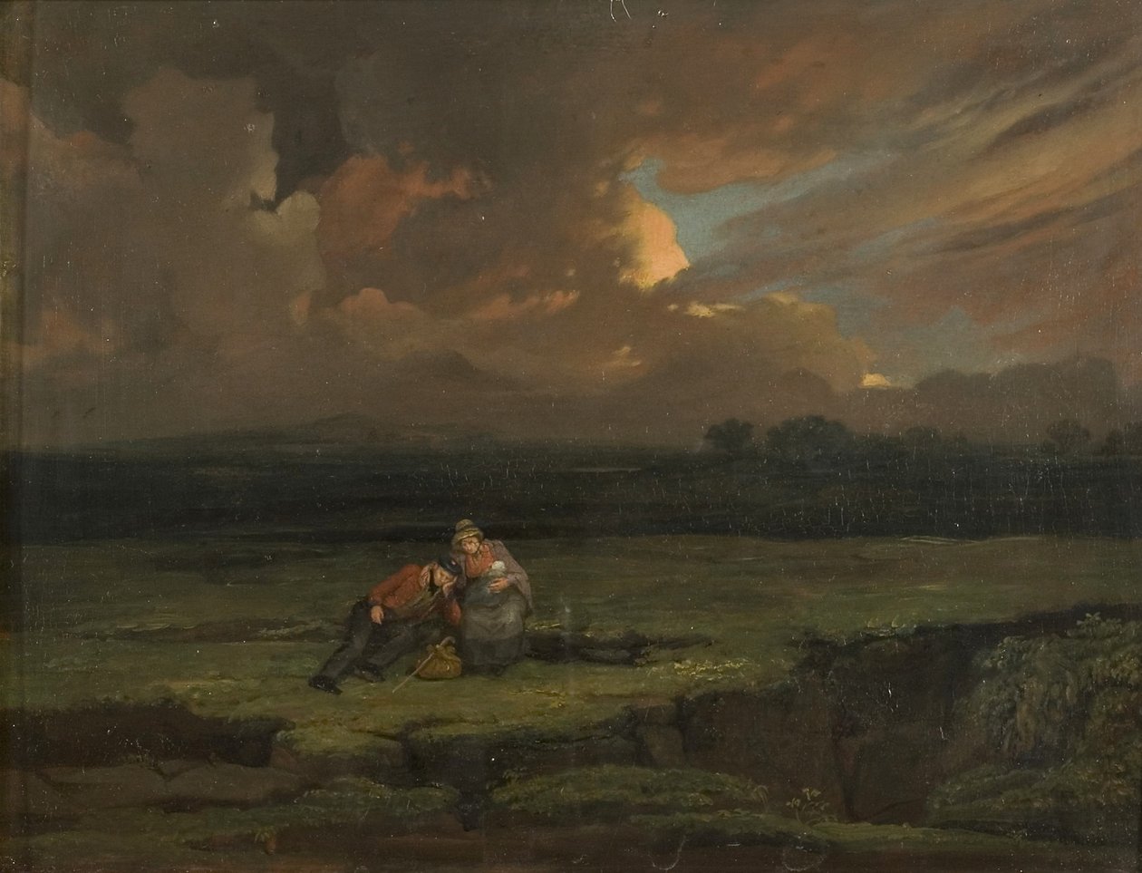 Un soldato con la moglie e il figlio in un paesaggio tempestoso da Edward Villiers Rippingille