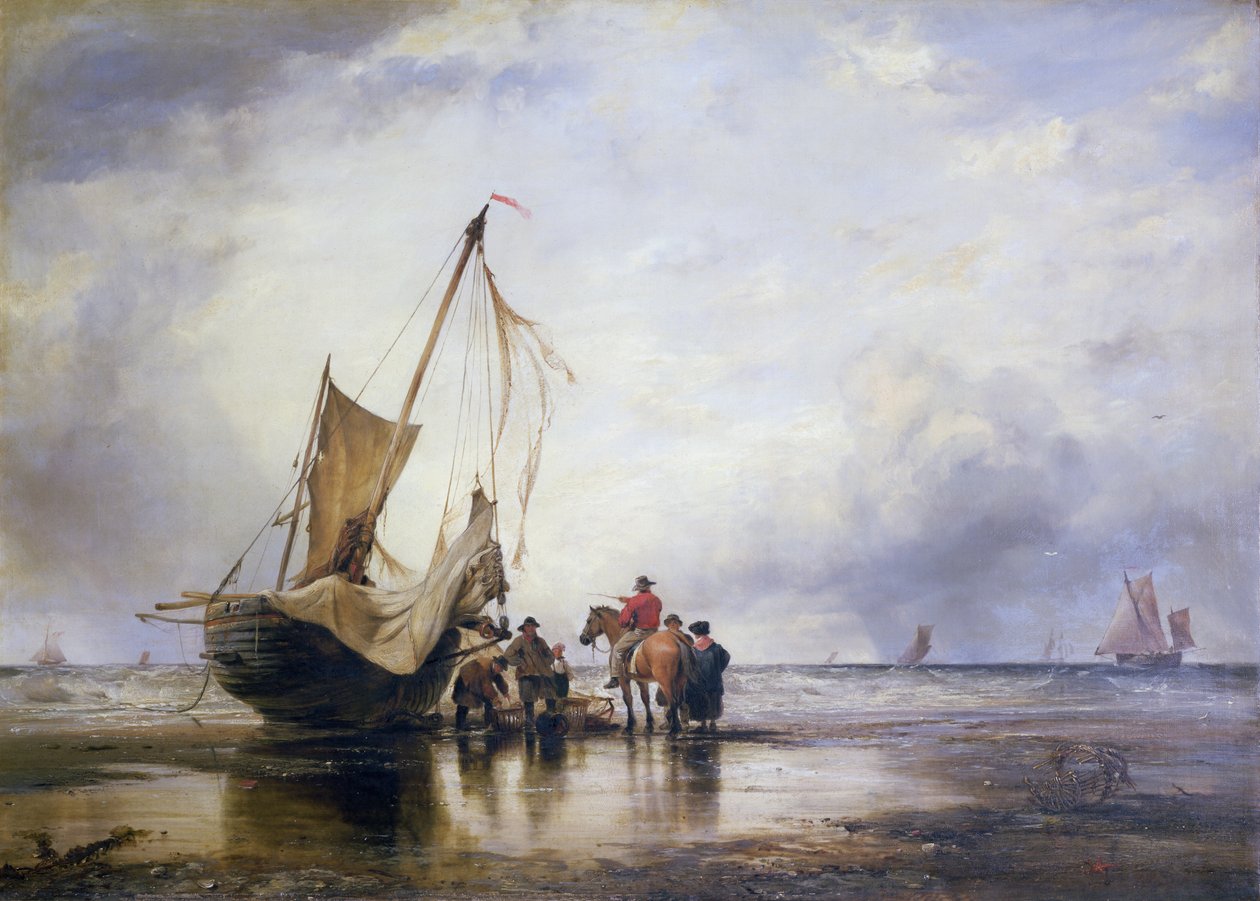 Barca da maiale sulla sabbia, Brighton da Edward William Cooke