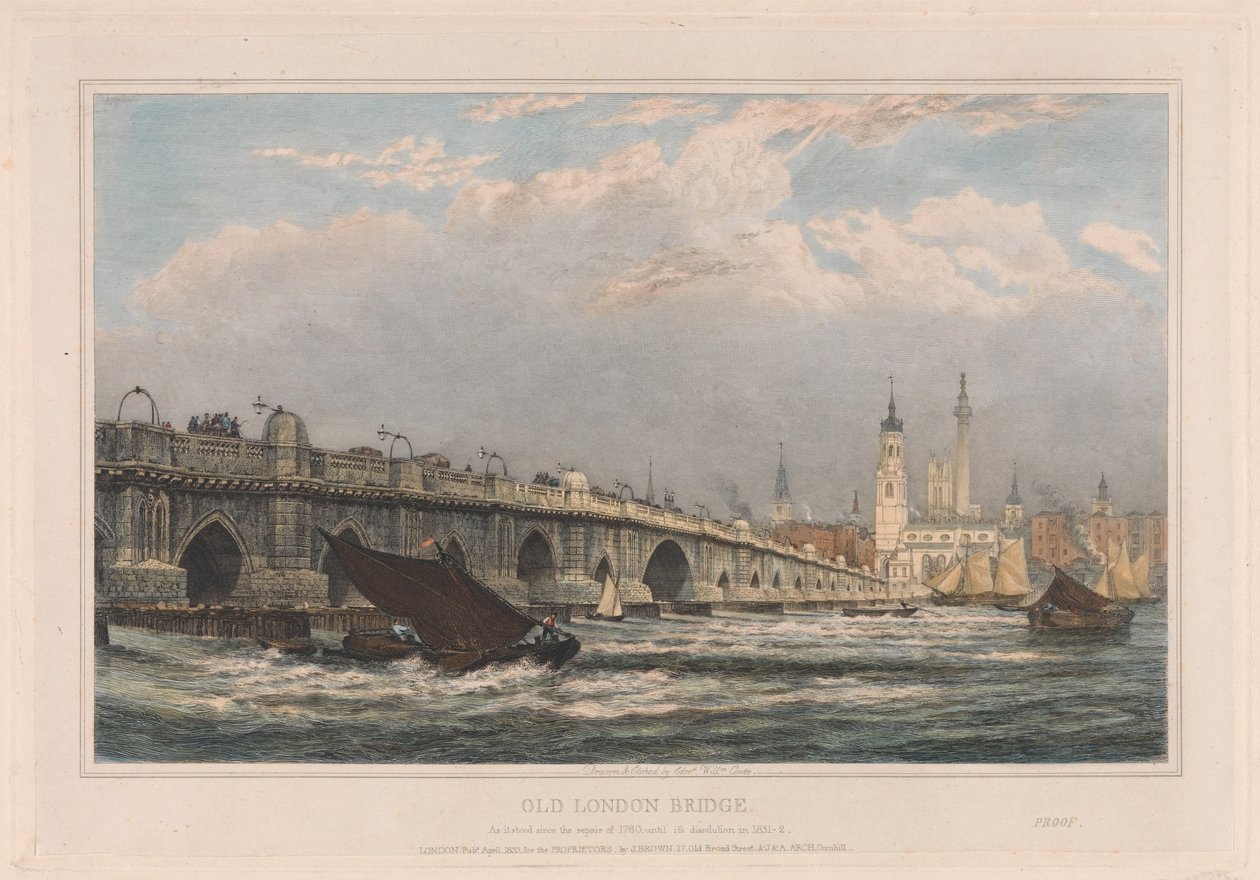 Il vecchio London Bridge dopo la riparazione del 1700 fino al 1831/1832 da Edward William Cooke
