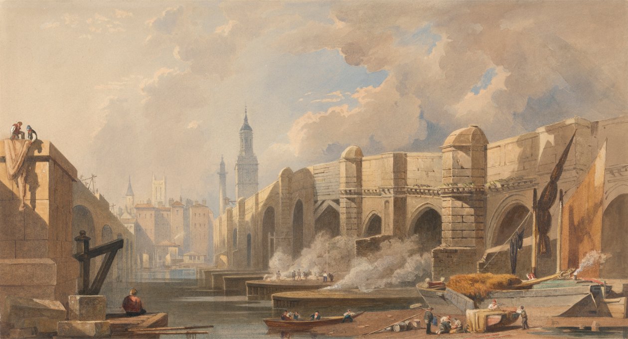 Vecchio e nuovo ponte di Londra da Edward William Cooke