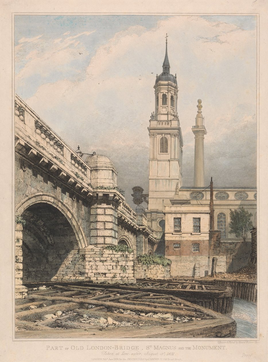 Parte del Vecchio Ponte di Londra, St. Magnus e il Monumento da Edward William Cooke