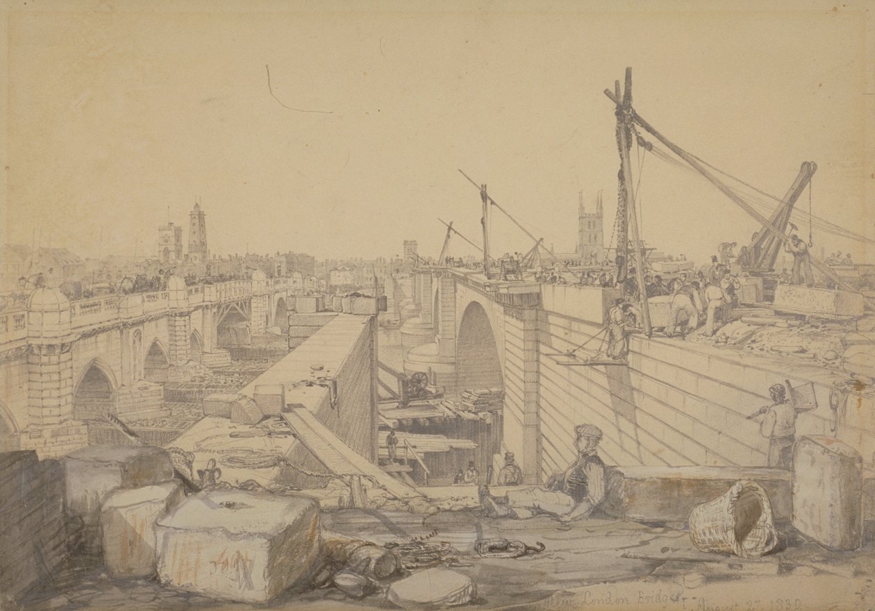La costruzione del London Bridge, 1830 da Edward William Cooke