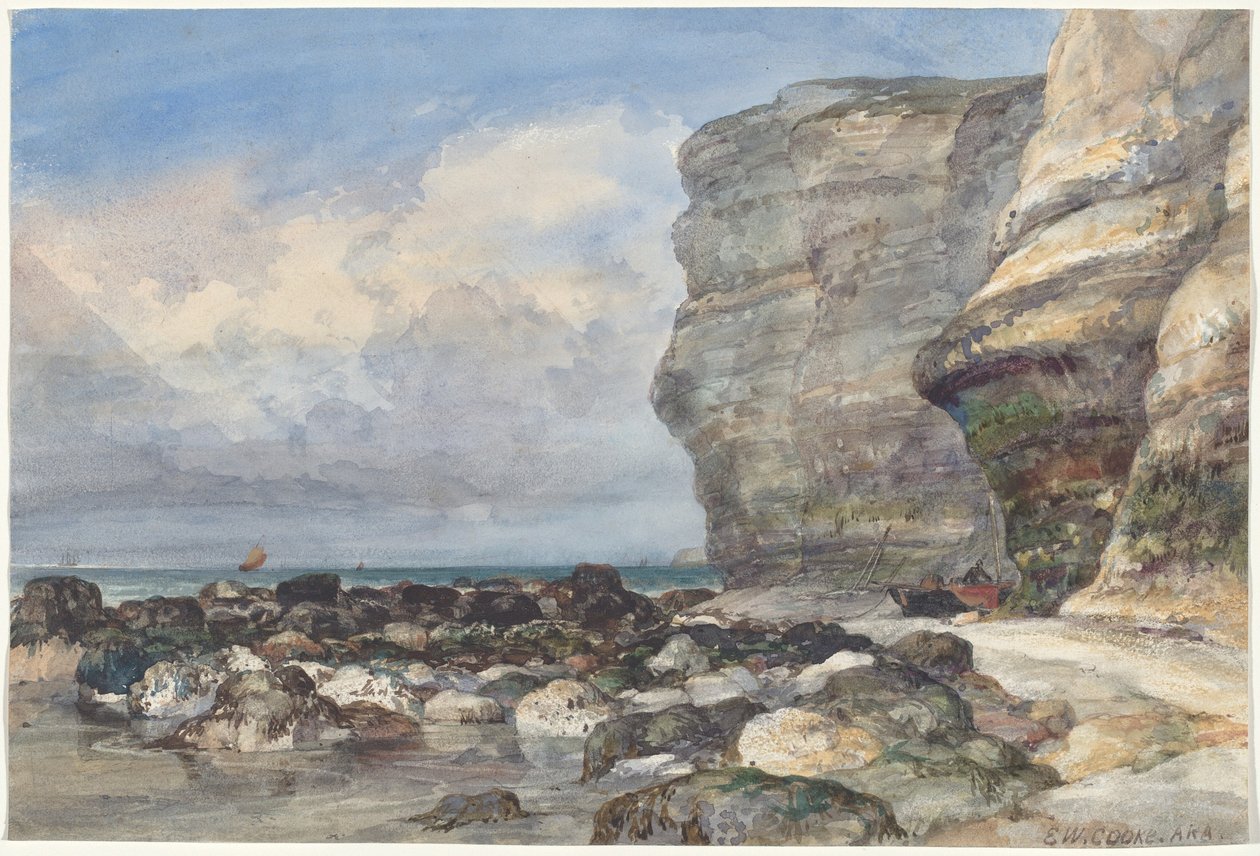La spiaggia rocciosa e le scogliere di Fécamp da Edward William Cooke