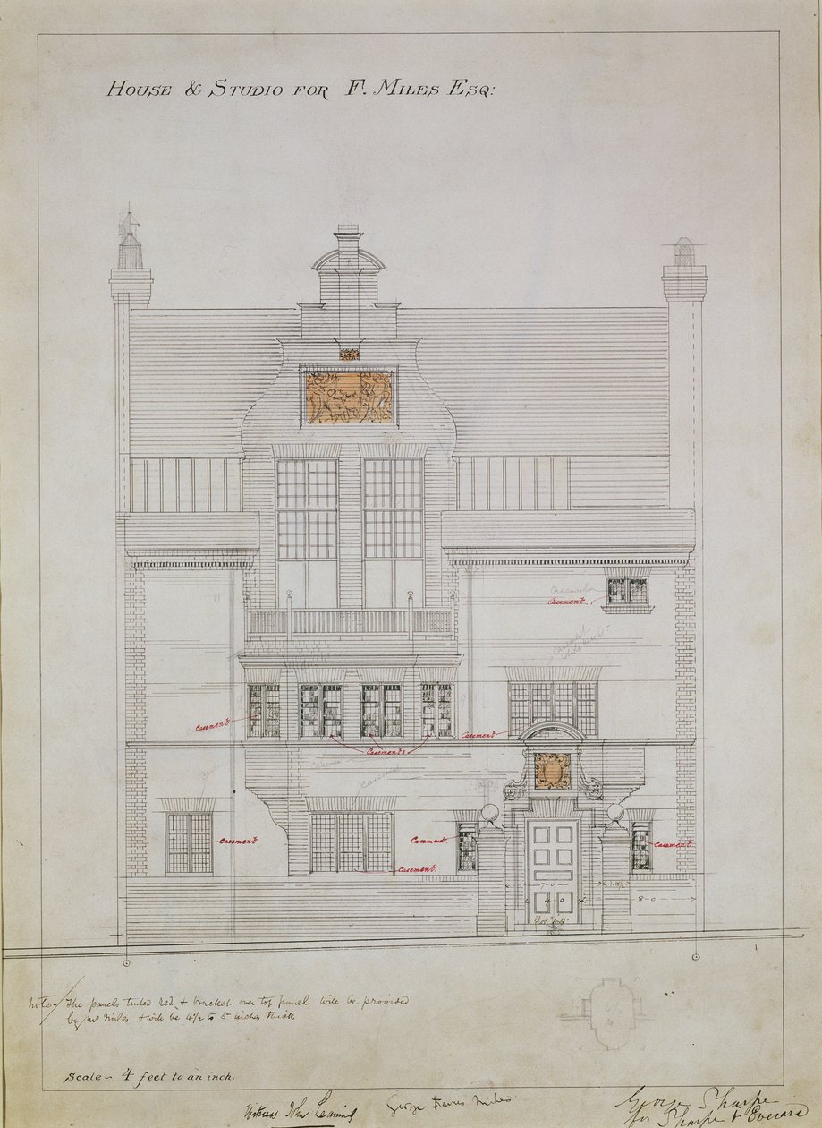 Disegno di lavoro per casa e studio per F. Miles Esq, Tite Street, Chelsea, 1878-79 da Edward William Godwin