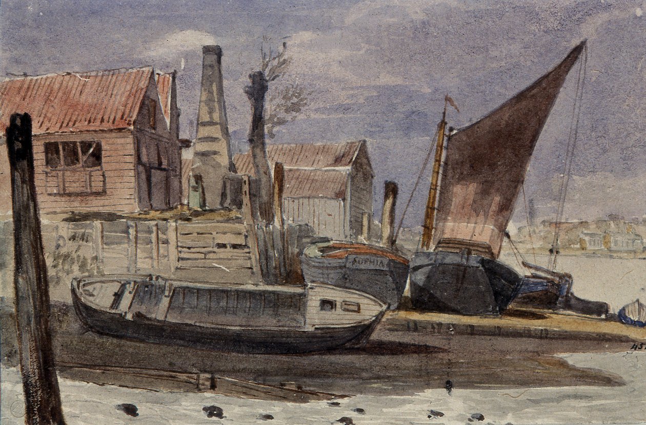 Battersea, la riva del fiume con barche da Edward attr. to Bragg