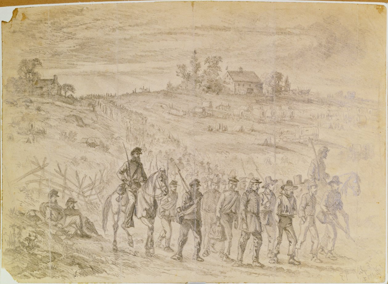 La battaglia di Gettysburg: prigionieri appartenenti al corpo di Langstreet catturati dalle truppe dell