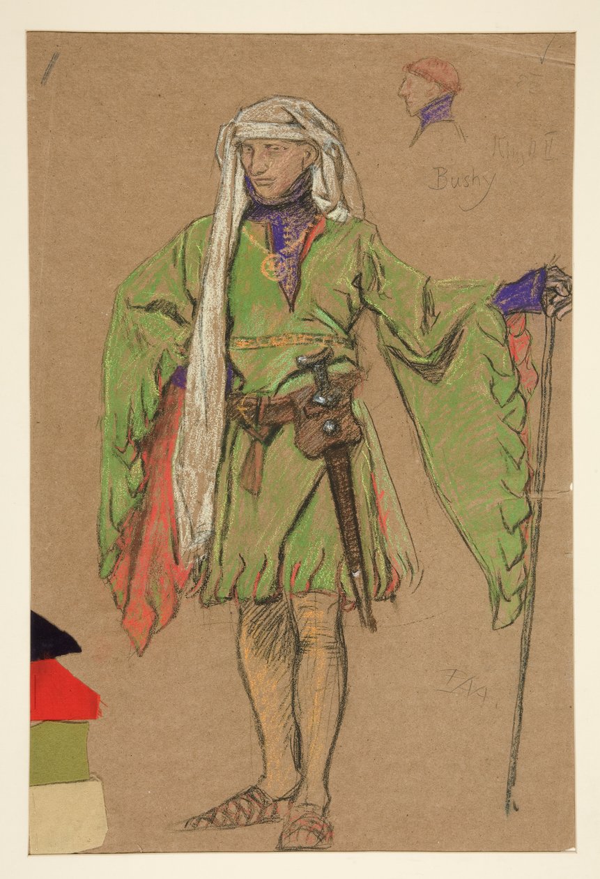Bushy, bozzetto di costume per Re Riccardo II da Edwin Austin Abbey