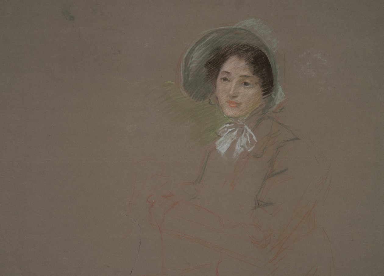 Schizzo a busto di una donna con un cappellino da Edwin Austin Abbey