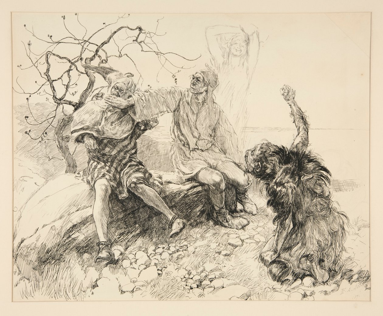 Calibano, Stefano e Trinculo (Ariel invisibile), illustrazione per Atto II, Scena ii, La Tempesta da Edwin Austin Abbey