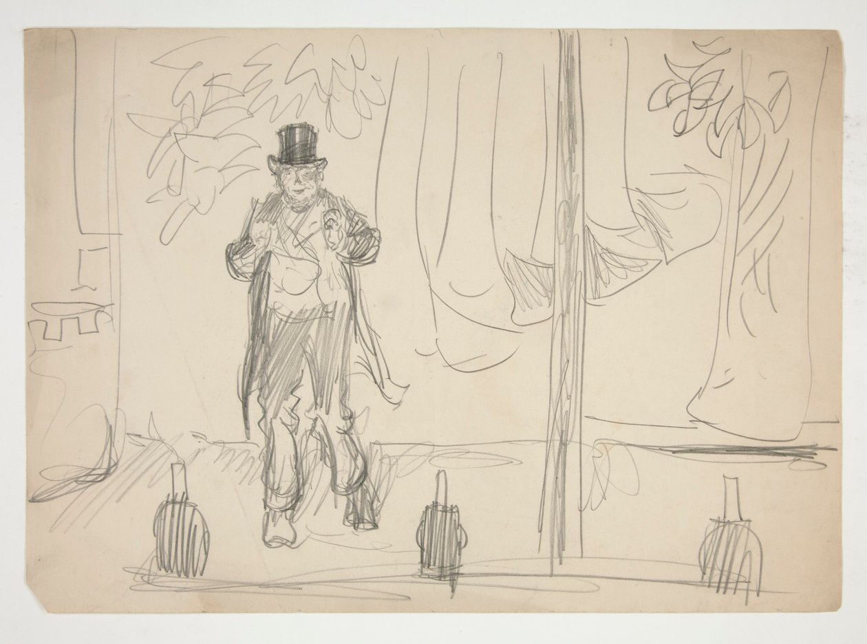 Cartone animato di un attore sul palco (?) - illustrazione non identificata da Edwin Austin Abbey