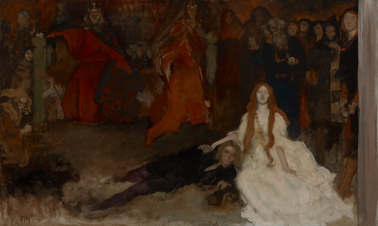Studio compositivo, per La scena del gioco in Amleto, Atto III, Scena II da Edwin Austin Abbey