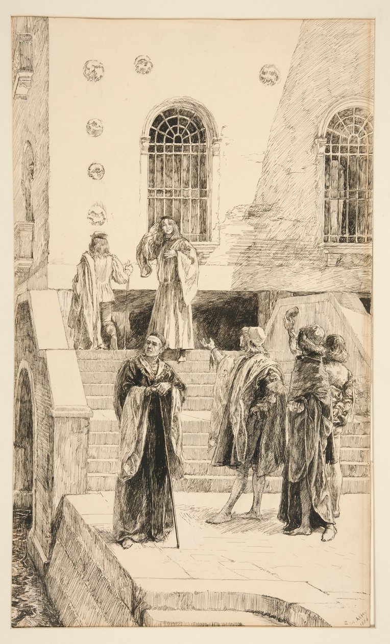 Exuent Salarino e Salanio, da Atto I, Scena i, Il mercante di Venezia da Edwin Austin Abbey