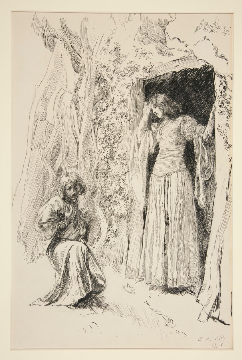 Ferdinando incontra Miranda, illustrazione per Atto III, Scena I, La Tempesta da Edwin Austin Abbey