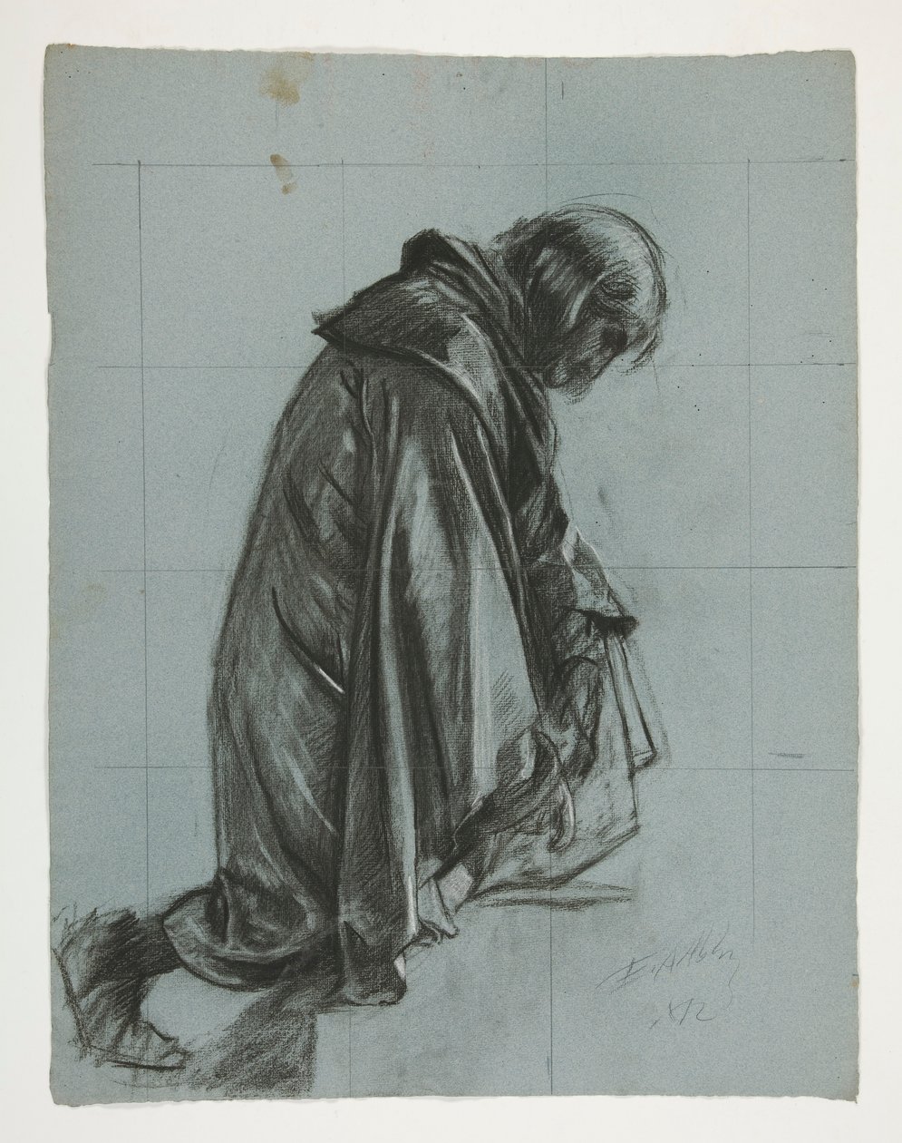 Studio di figura per Sir Lancillotto e Sir Bors che equipaggiano Galahad con i suoi speroni, da La ricerca del Santo Graal da Edwin Austin Abbey